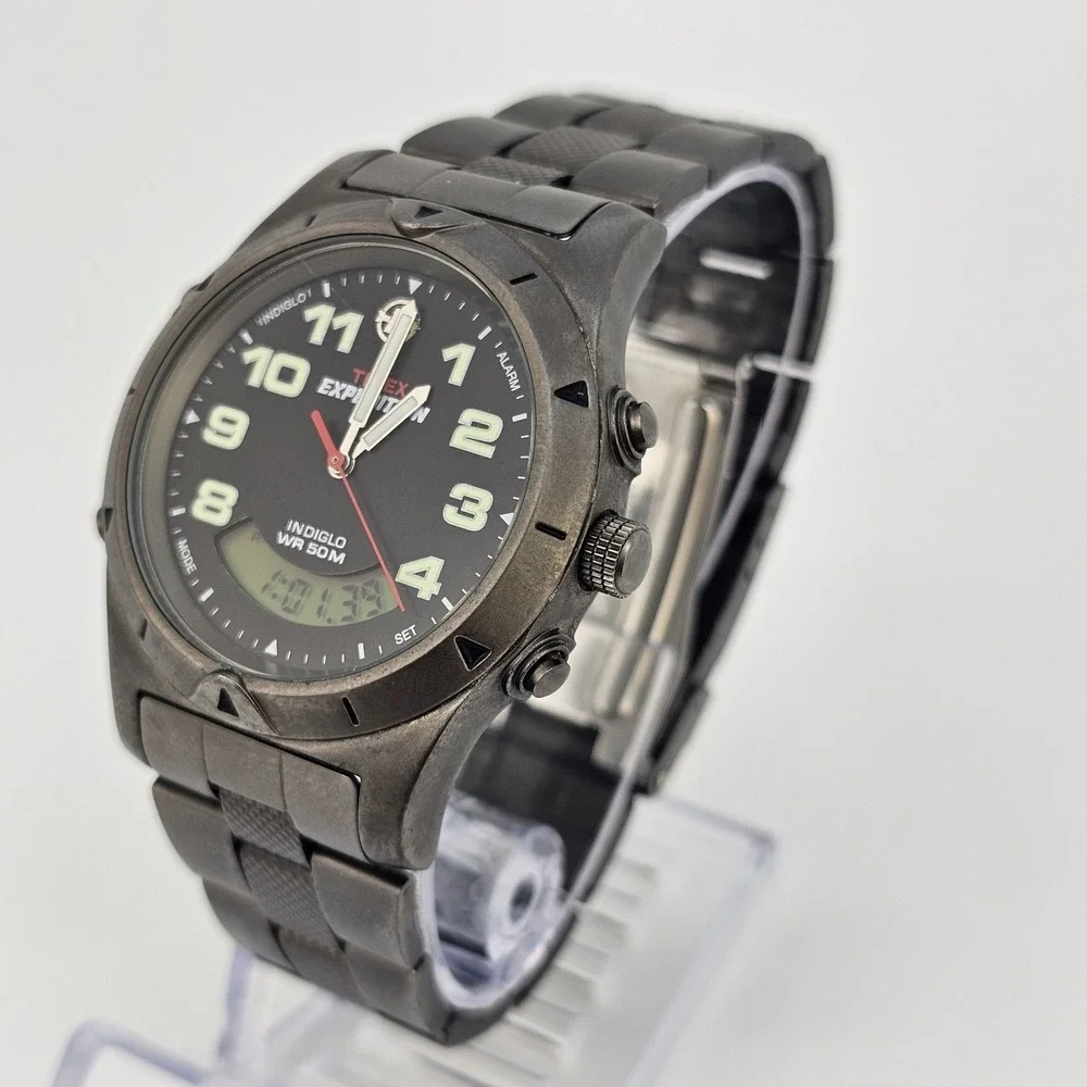 Timex Expedition Men Watch‎ 38MM Ana-Digi Black Dial Gunmetal Bands 6.5